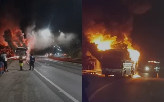 Ônibus com torcedores do Cruzeiro pega fogo após jogo em MG