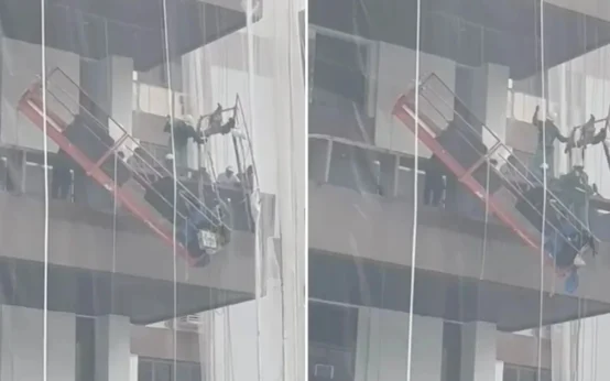 rj-operario-fica-pendurado-apos-queda-de-andaime-em-predio-na-barra-da-tijuca